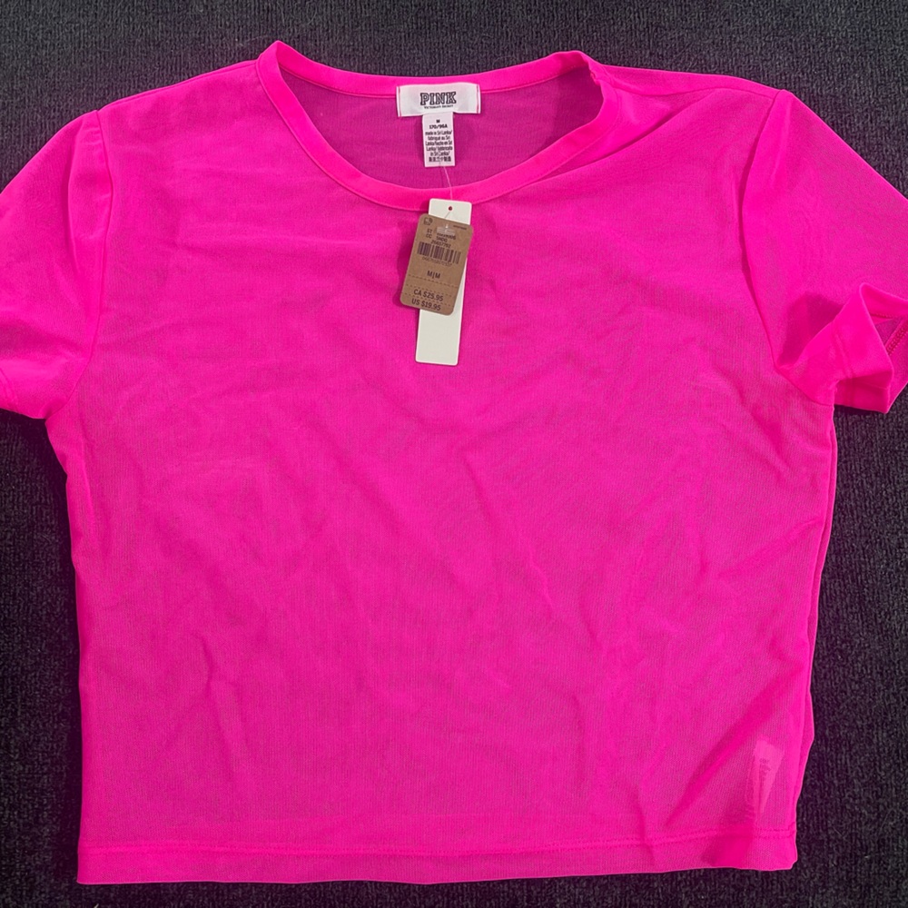 Pink crop top mesh shirt new with tags